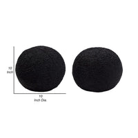 Wily Accent Pillow Set of 2, 10 Inch Round Ball, Black Faux Sheepskin - BM338796