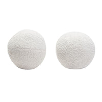 Wily Accent Pillow Set of 2, 10 Inch Round Ball, White Faux Sheepskin - BM338797