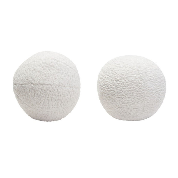 Wily Accent Pillow Set of 2, 10 Inch Round Ball, White Faux Sheepskin - BM338797