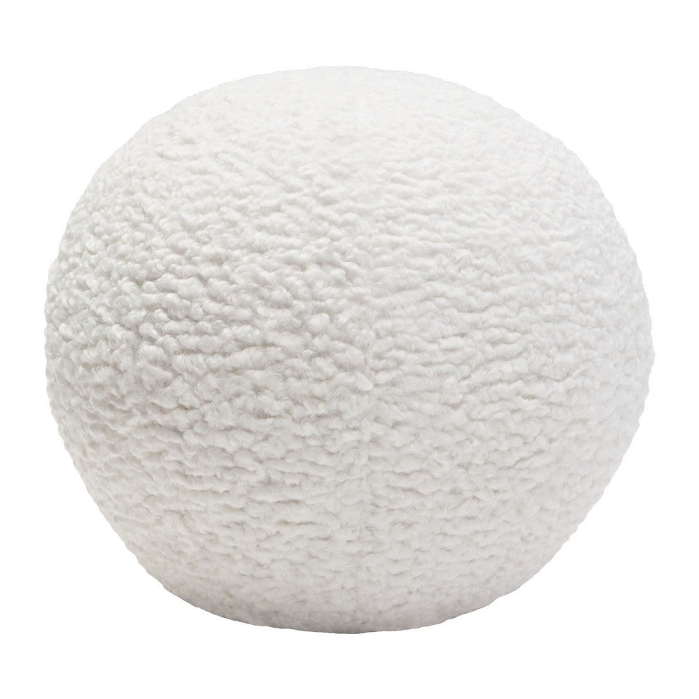 Wily Accent Pillow Set of 2, 10 Inch Round Ball, White Faux Sheepskin - BM338797