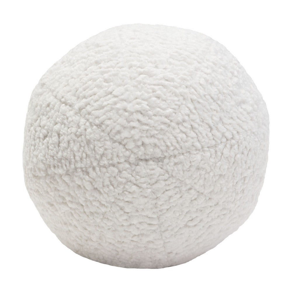 Wily Accent Pillow Set of 2, 10 Inch Round Ball, White Faux Sheepskin - BM338797