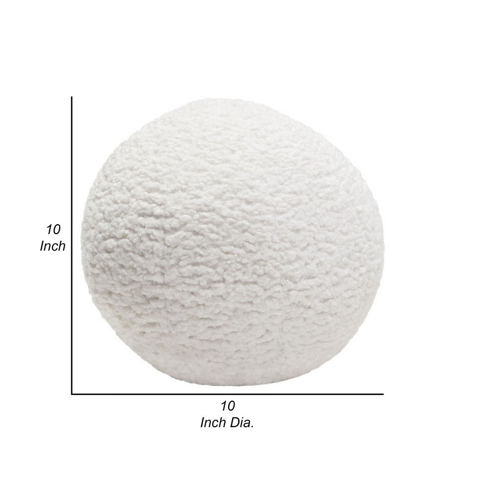 Wily Accent Pillow Set of 2, 10 Inch Round Ball, White Faux Sheepskin - BM338797