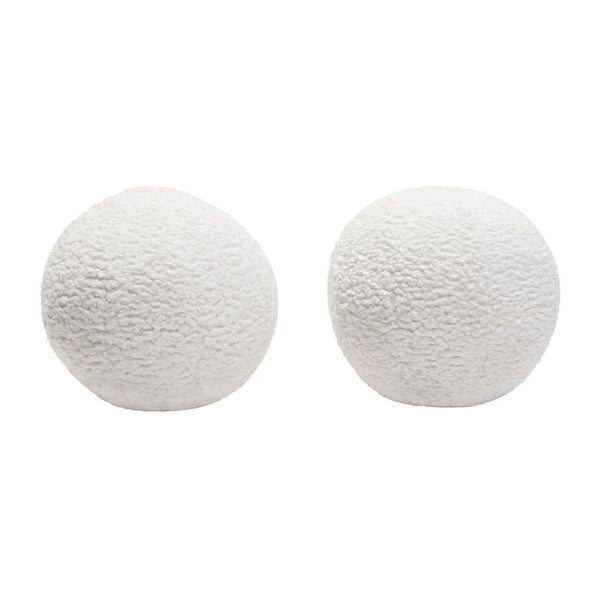 Wily Accent Pillow Set of 2, 10 Inch Round Ball, White Faux Sheepskin - BM338797