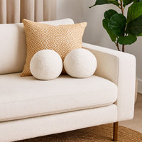 Wily Accent Pillow Set of 2, 10 Inch Round Ball, White Faux Sheepskin - BM338797