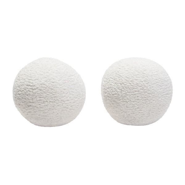 Wily Accent Pillow Set of 2, 10 Inch Round Ball, White Faux Sheepskin - BM338797