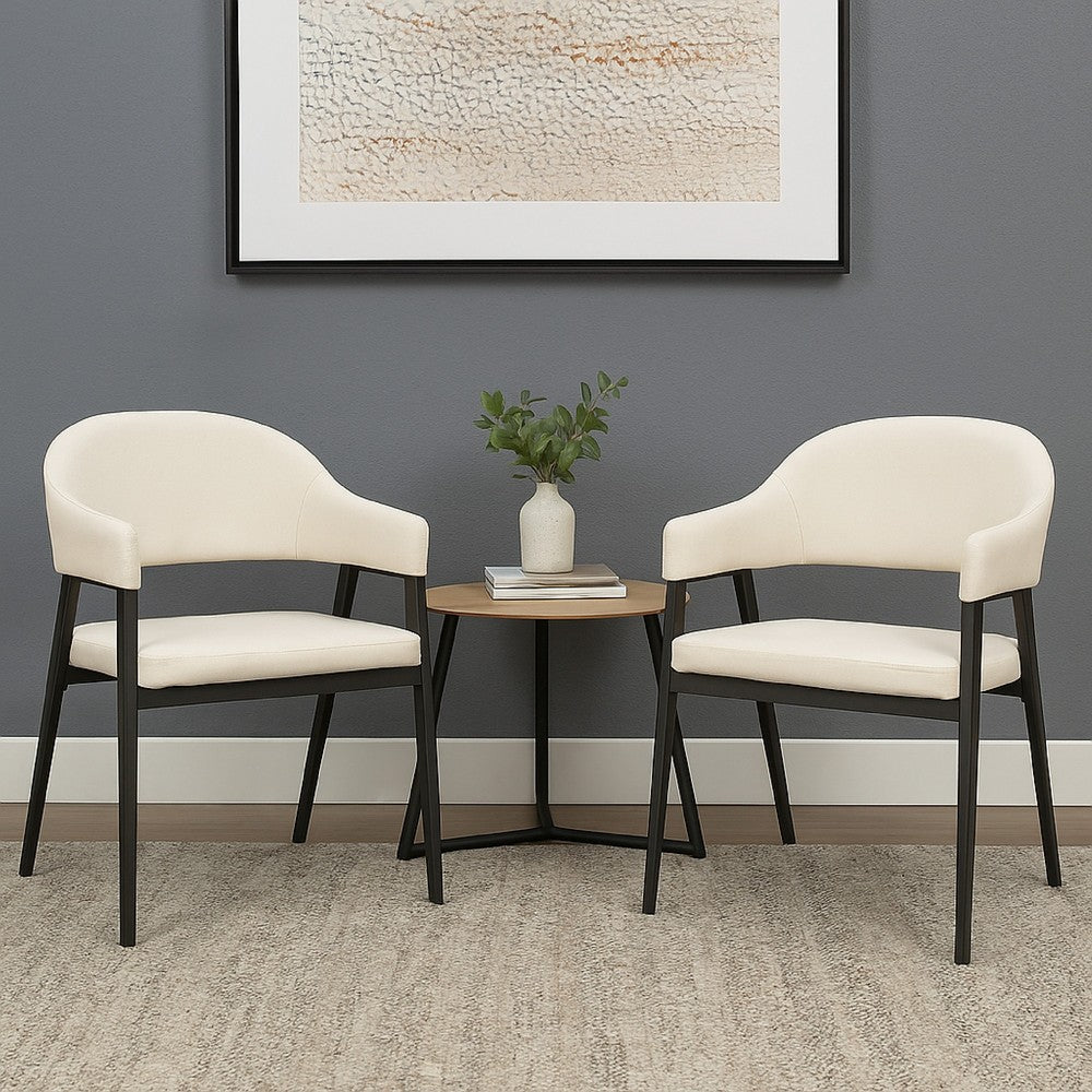 Arie Dining Side Chair Set of 2, Cream White Polyester, Black Legs - BM338804