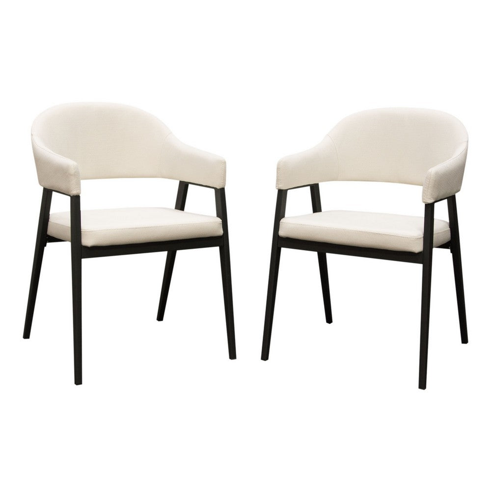Arie Dining Side Chair Set of 2, Cream White Polyester, Black Legs - BM338804