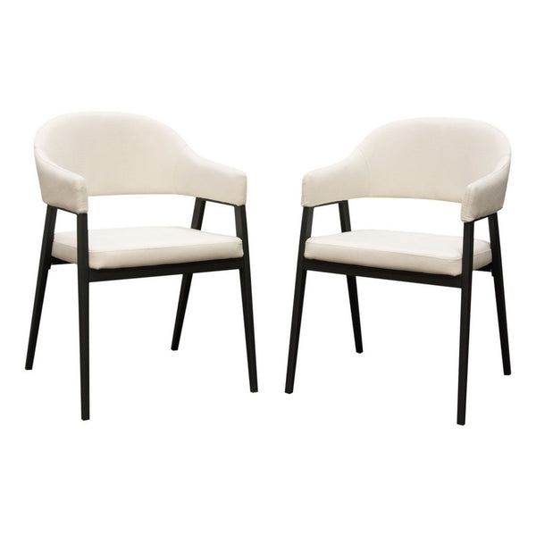 Arie Dining Side Chair Set of 2, Cream White Polyester, Black Legs - BM338804