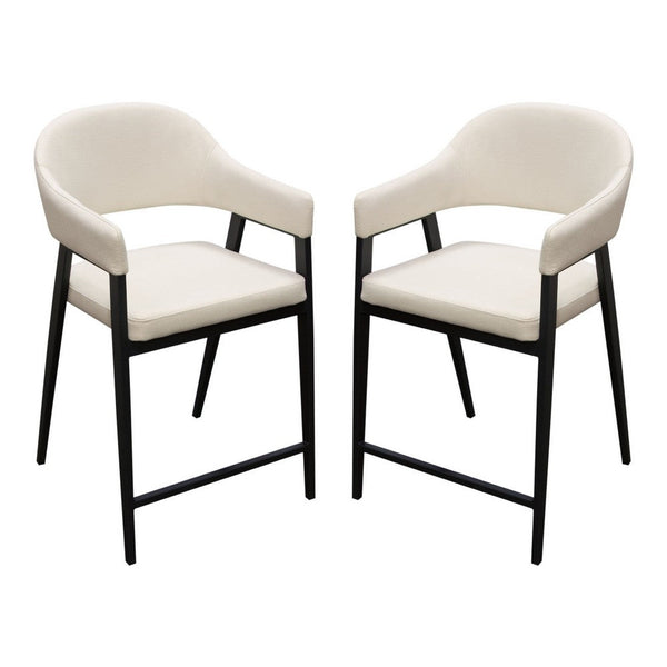 Arie Counter Height Chair Set of 2, Cream White Polyester, Black Legs -BM338805