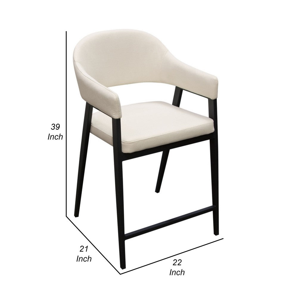 Arie Counter Height Chair Set of 2, Cream White Polyester, Black Legs -BM338805
