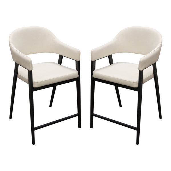 Arie Counter Height Chair Set of 2, Cream White Polyester, Black Legs -BM338805