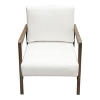 Deni Accent Armchair, White Polyester Linen Seat, Curved Wood Legs - BM338814