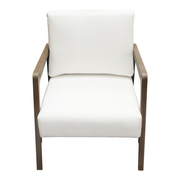 Deni Accent Armchair, White Polyester Linen Seat, Curved Wood Legs - BM338814