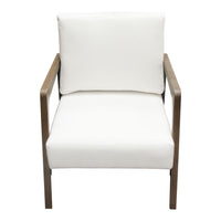 Deni Accent Armchair, White Polyester Linen Seat, Curved Wood Legs - BM338814
