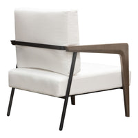 Deni Accent Armchair, White Polyester Linen Seat, Curved Wood Legs - BM338814
