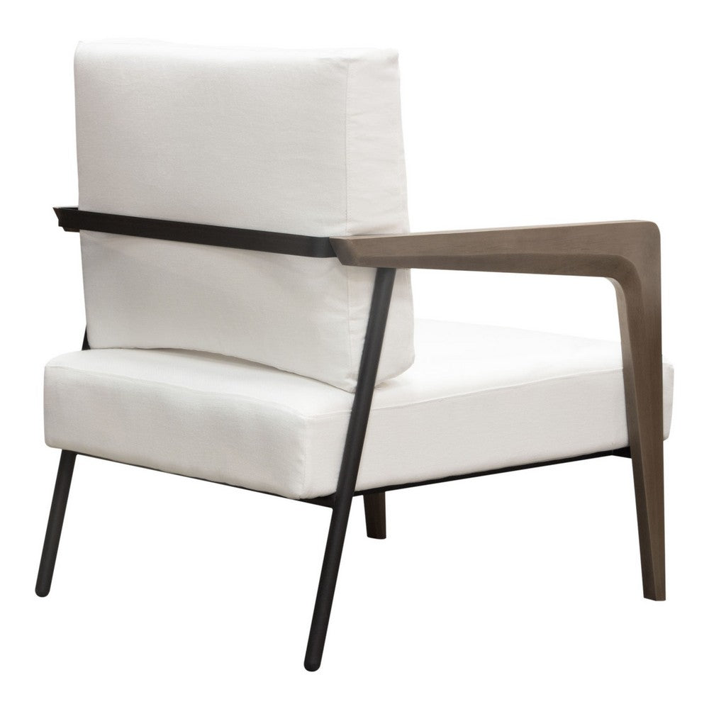 Deni Accent Armchair, White Polyester Linen Seat, Curved Wood Legs - BM338814
