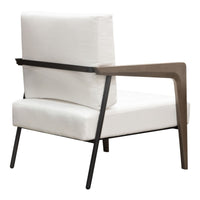 Deni Accent Armchair, White Polyester Linen Seat, Curved Wood Legs - BM338814