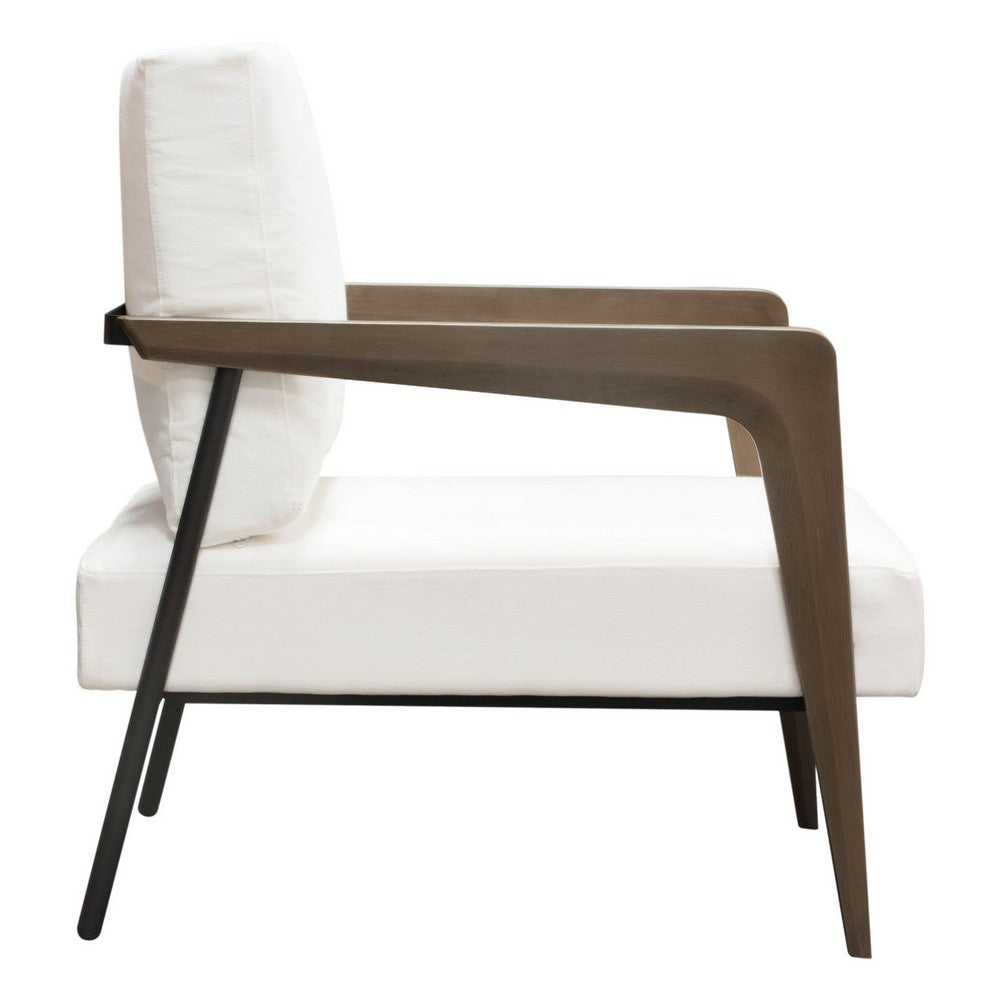 Deni Accent Armchair, White Polyester Linen Seat, Curved Wood Legs - BM338814