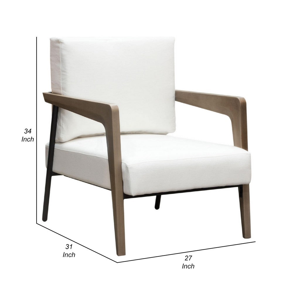 Deni Accent Armchair, White Polyester Linen Seat, Curved Wood Legs - BM338814