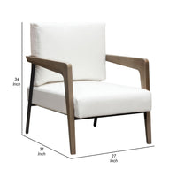 Deni Accent Armchair, White Polyester Linen Seat, Curved Wood Legs - BM338814