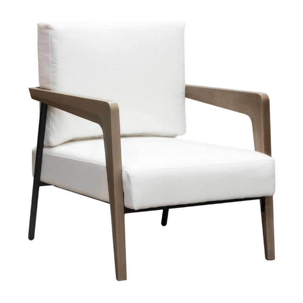 Deni Accent Armchair, White Polyester Linen Seat, Curved Wood Legs - BM338814