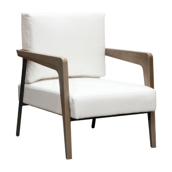 Deni Accent Armchair, White Polyester Linen Seat, Curved Wood Legs - BM338814