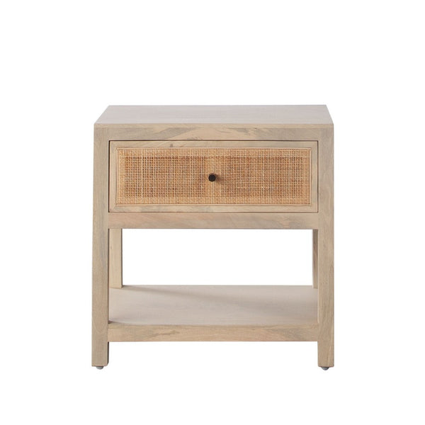 Sley Side End Table, Rattan Woven, Natural Brown Mango Wood 24 Inch -BM338825