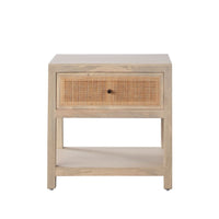 Sley Side End Table, Rattan Woven, Natural Brown Mango Wood 24 Inch -BM338825