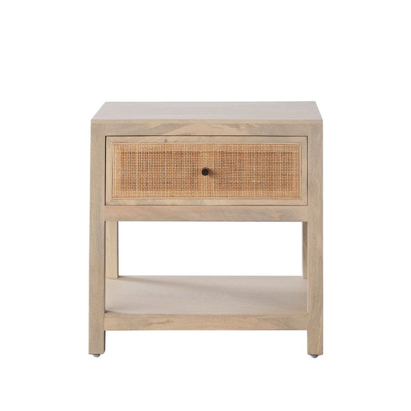 Sley Side End Table, Rattan Woven, Natural Brown Mango Wood 24 Inch -BM338825