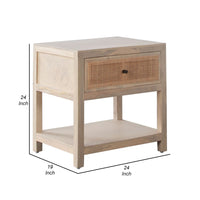 Sley Side End Table, Rattan Woven, Natural Brown Mango Wood 24 Inch -BM338825