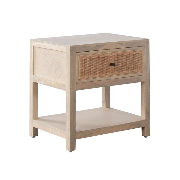 Sley Side End Table, Rattan Woven, Natural Brown Mango Wood 24 Inch -BM338825