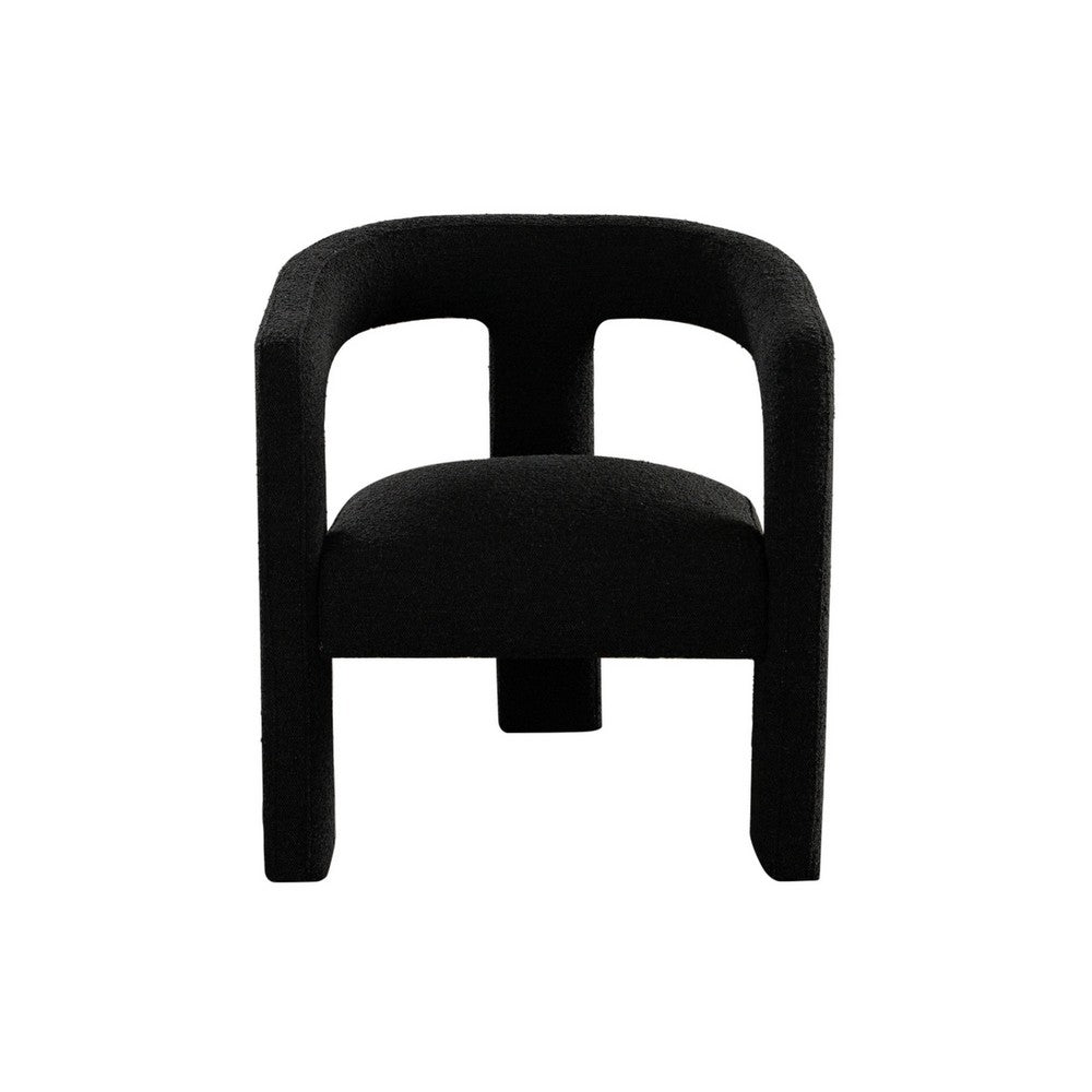 Gely Dining Accent Chair, Open Curved Back w Tripod Base, Black Boucle - BM338826