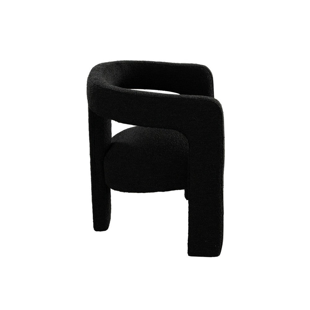 Gely Dining Accent Chair, Open Curved Back w Tripod Base, Black Boucle - BM338826