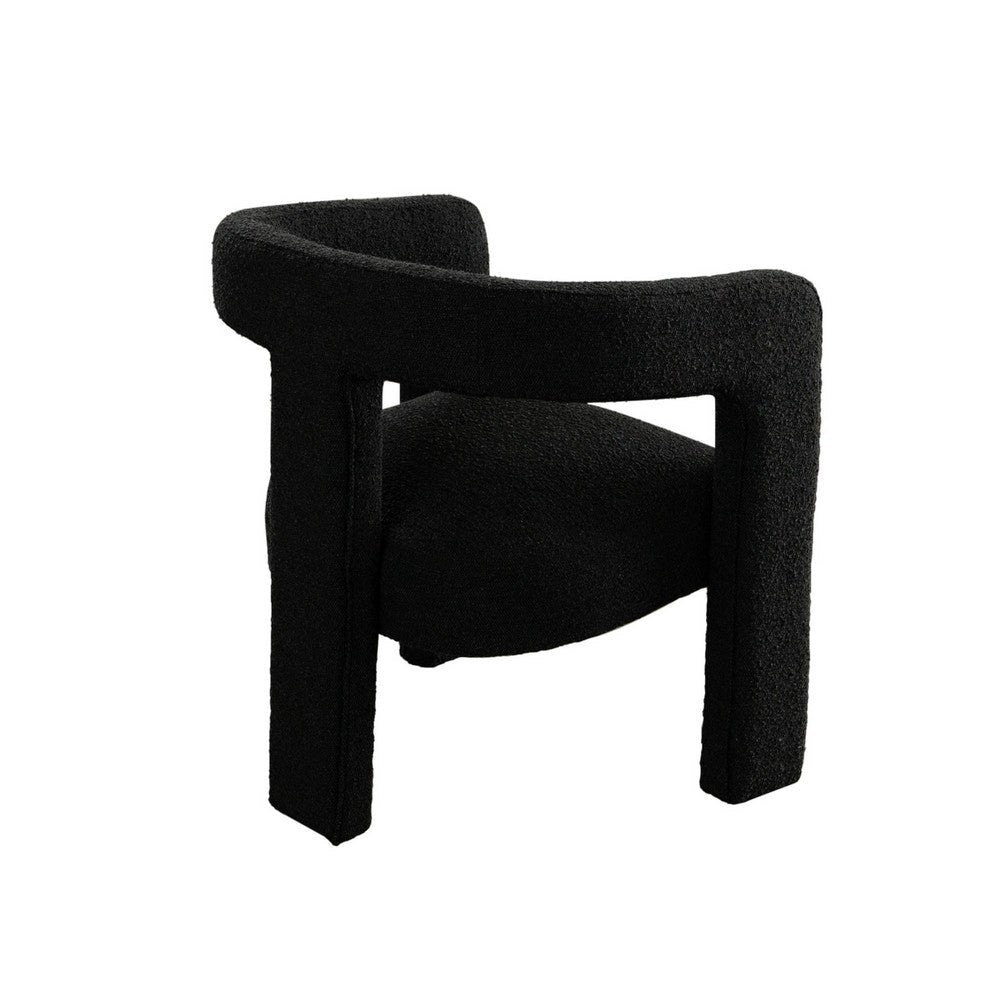 Gely Dining Accent Chair, Open Curved Back w Tripod Base, Black Boucle - BM338826