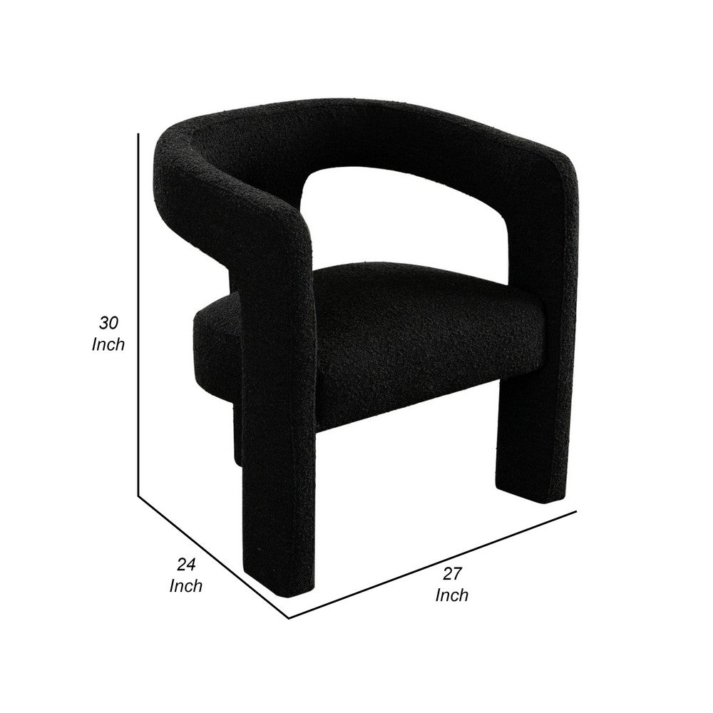 Gely Dining Accent Chair, Open Curved Back w Tripod Base, Black Boucle - BM338826