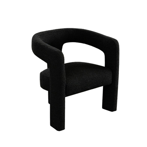 Gely Dining Accent Chair, Open Curved Back w Tripod Base, Black Boucle - BM338826