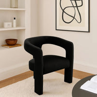 Gely Dining Accent Chair, Open Curved Back w Tripod Base, Black Boucle - BM338826