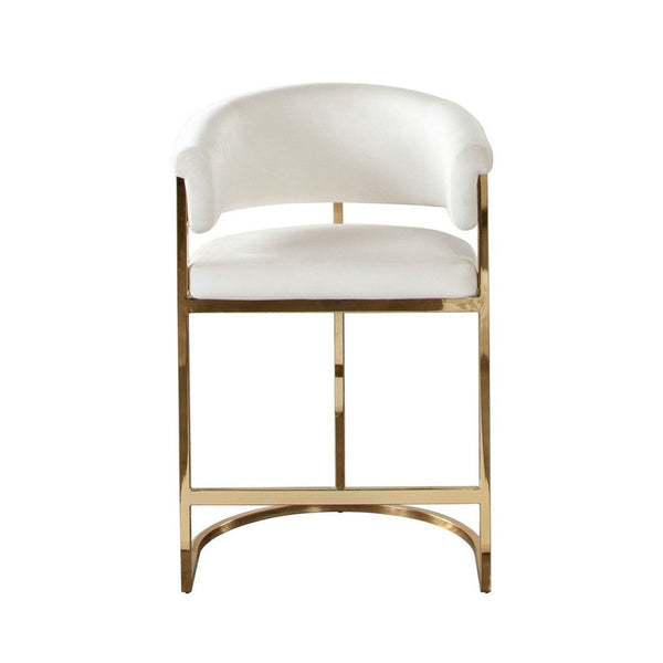Dely Counter Height Chair, Cream Velvet with Gold Metal Sled Frame -BM338829