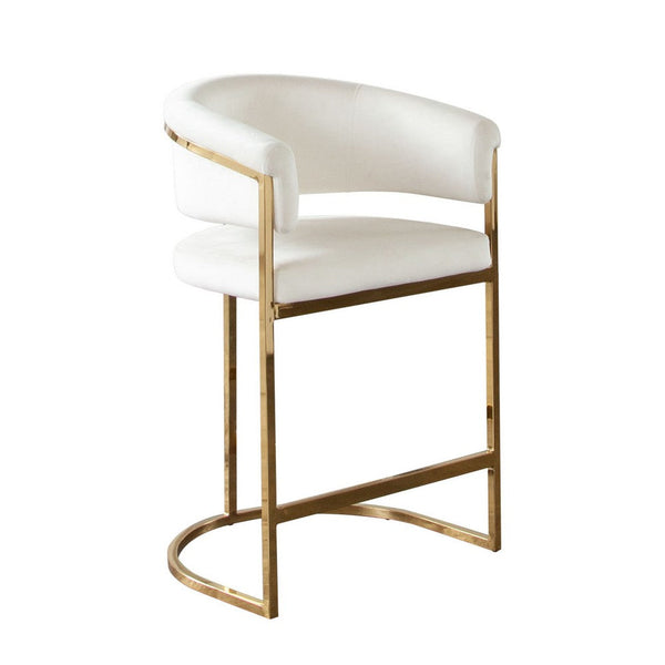 Dely Counter Height Chair, Cream Velvet with Gold Metal Sled Frame -BM338829