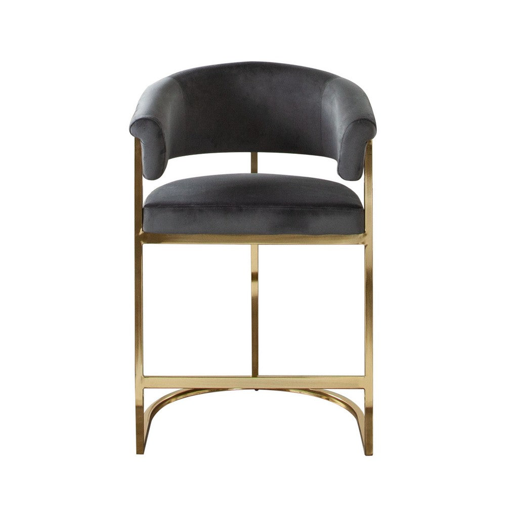 Dely Counter Height Chair, Gray Velvet with Gold Metal Sled Frame -BM338830