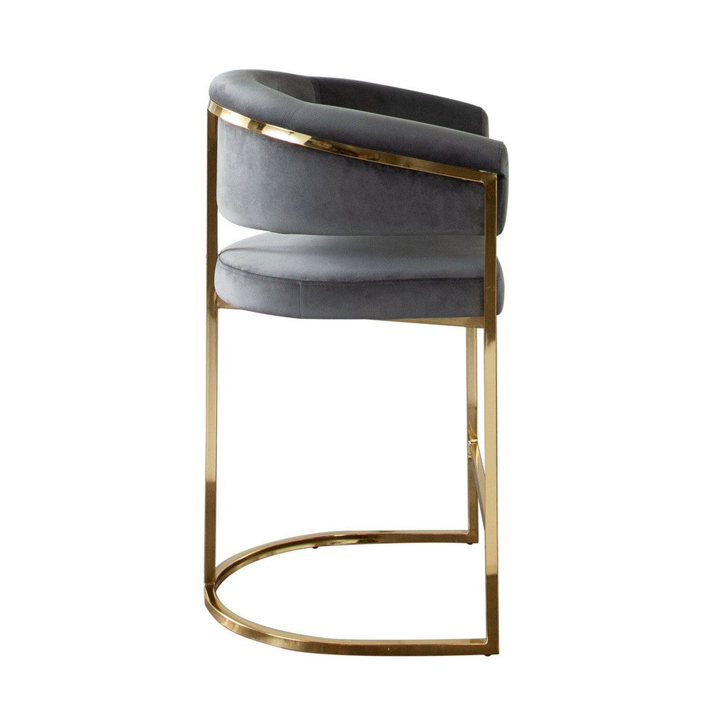 Dely Counter Height Chair, Gray Velvet with Gold Metal Sled Frame -BM338830
