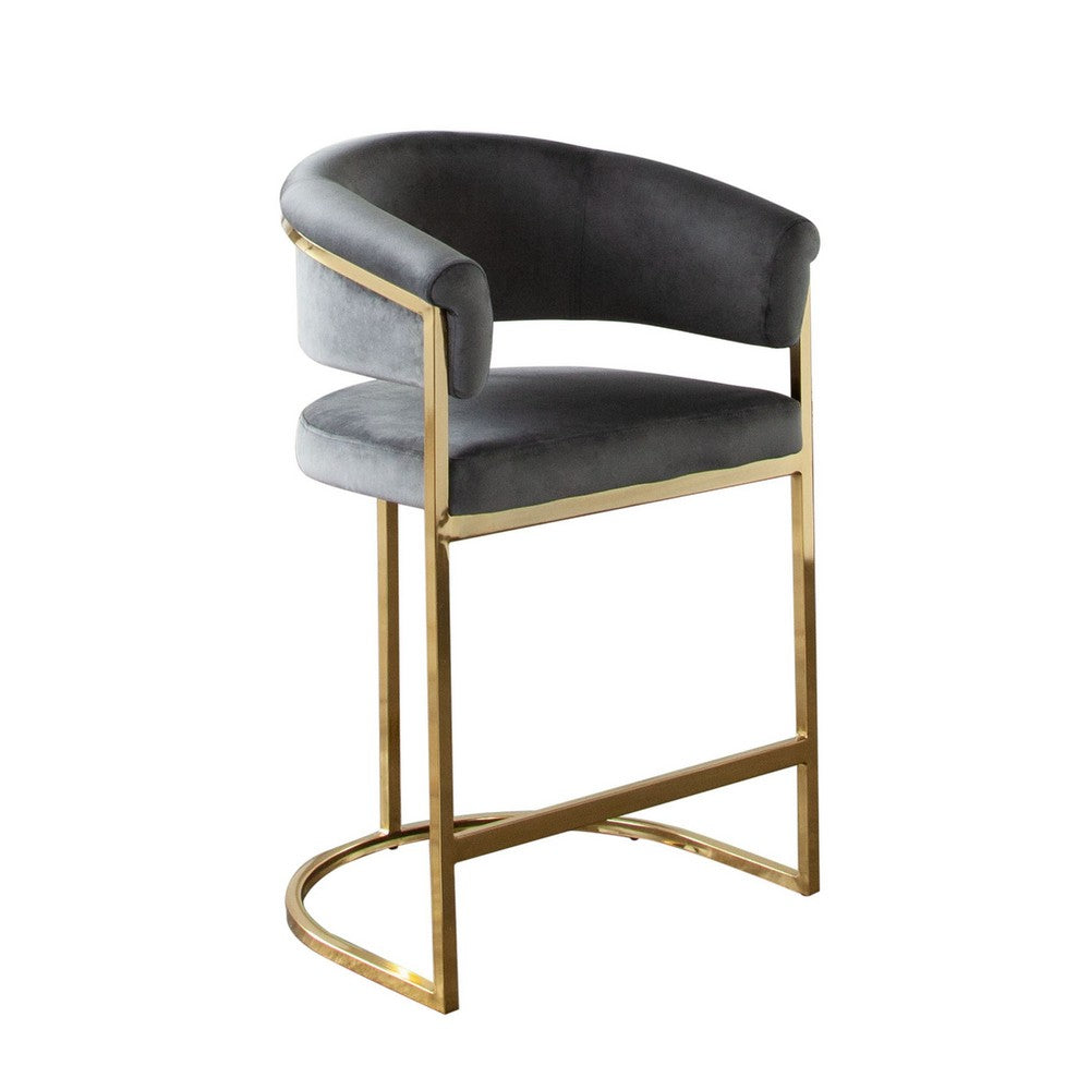 Dely Counter Height Chair, Gray Velvet with Gold Metal Sled Frame -BM338830