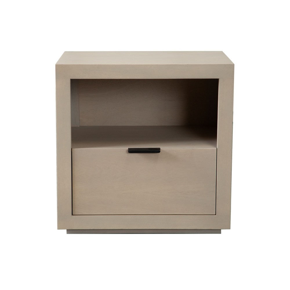 Somy Nightstand with Drawer and Shelf, Light Natural Gray Mango Wood - BM338835