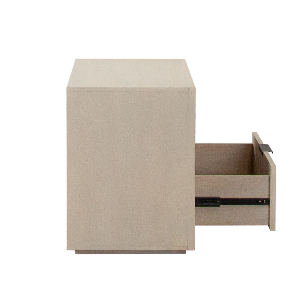 Somy Nightstand with Drawer and Shelf, Light Natural Gray Mango Wood - BM338835