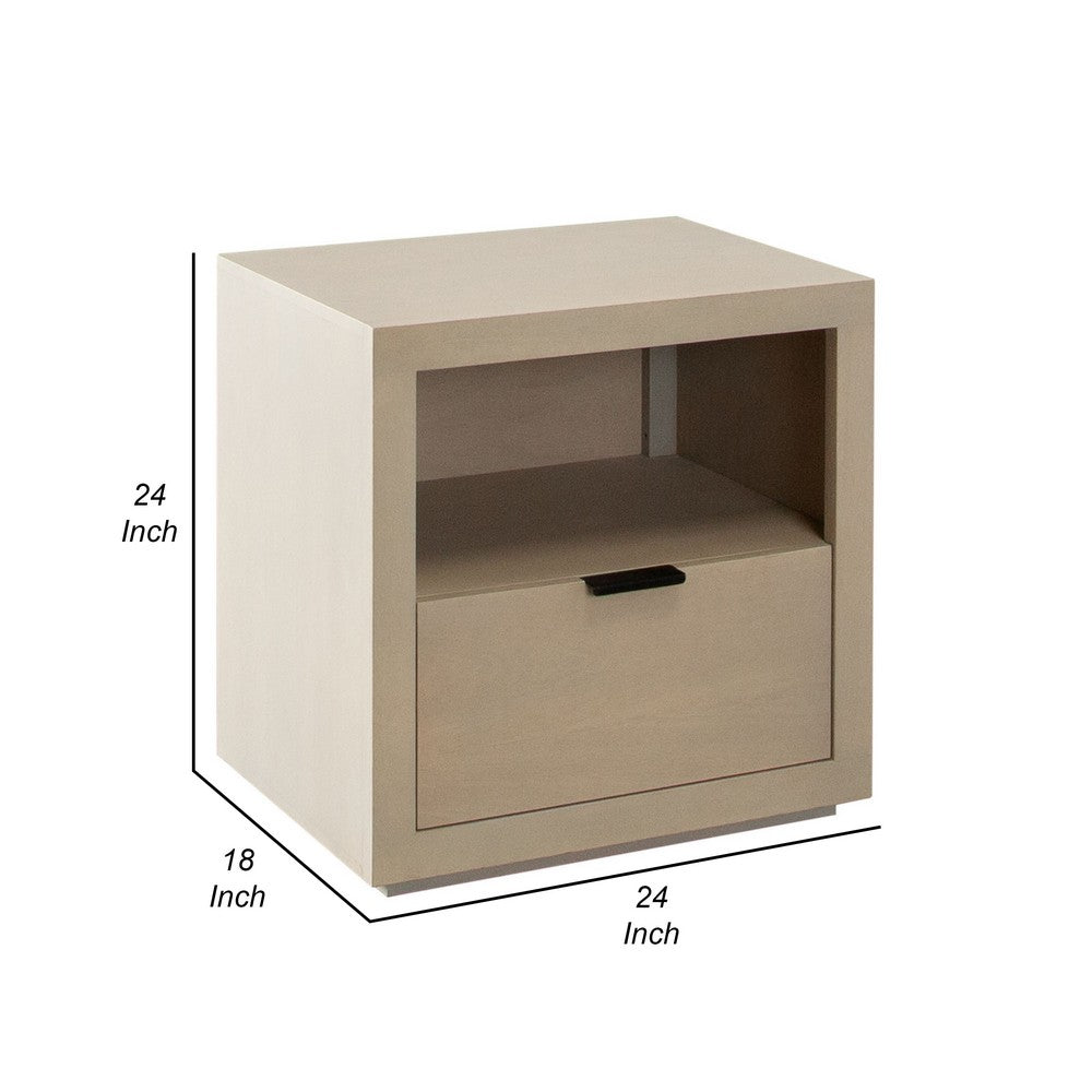 Somy Nightstand with Drawer and Shelf, Light Natural Gray Mango Wood - BM338835