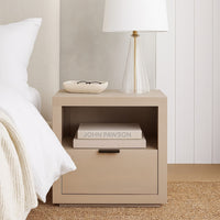 Somy Nightstand with Drawer and Shelf, Light Natural Gray Mango Wood - BM338835