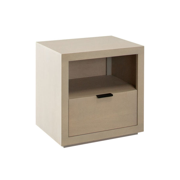 Somy Nightstand with Drawer and Shelf, Light Natural Gray Mango Wood - BM338835