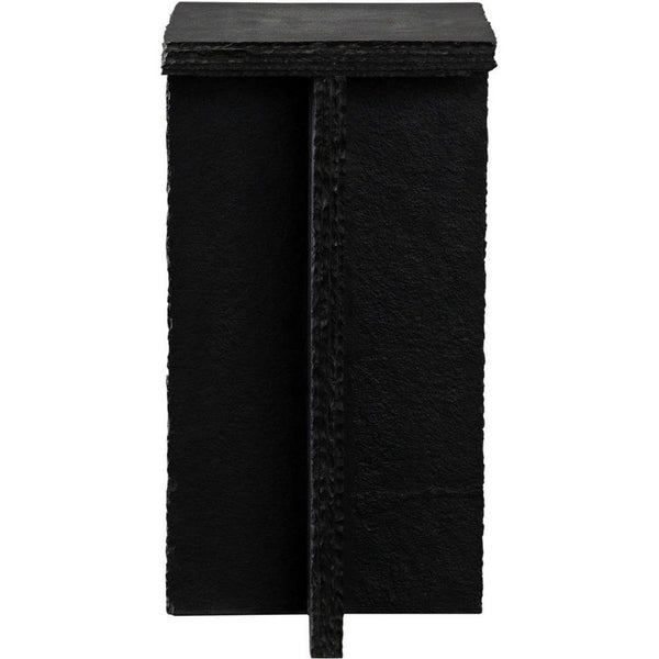 Tely Accent Side End Table, 12 Inch Square Black Slate Marble Top, X Base -BM338836