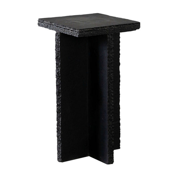 Tely Accent Side End Table, 12 Inch Square Black Slate Marble Top, X Base -BM338836