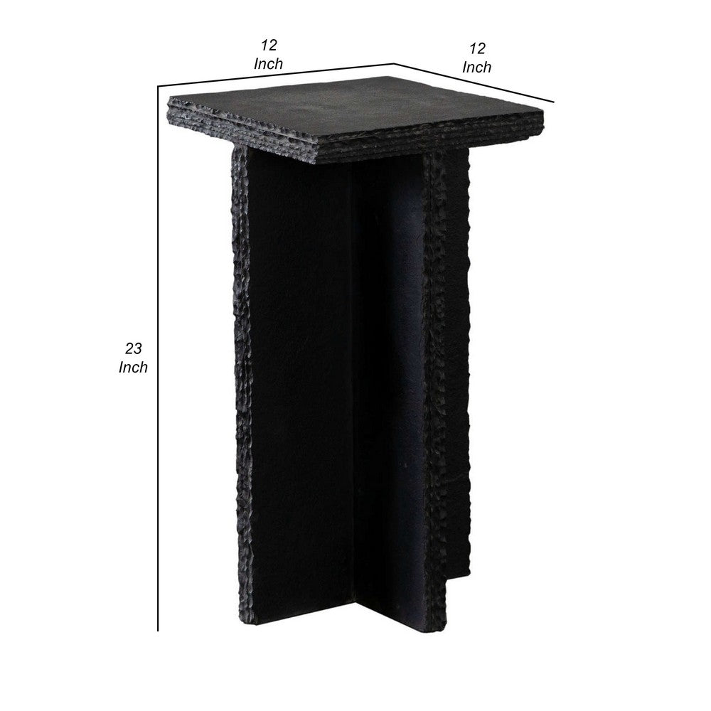 Tely Accent Side End Table, 12 Inch Square Black Slate Marble Top, X Base -BM338836